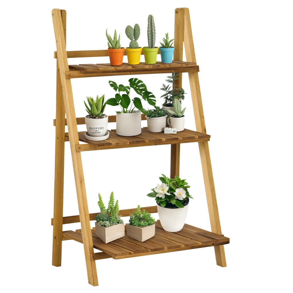 Scaffale piramidale pieghevole con 3 ripiani ¨C zephmum ¨C 60x37x93 cm marrone