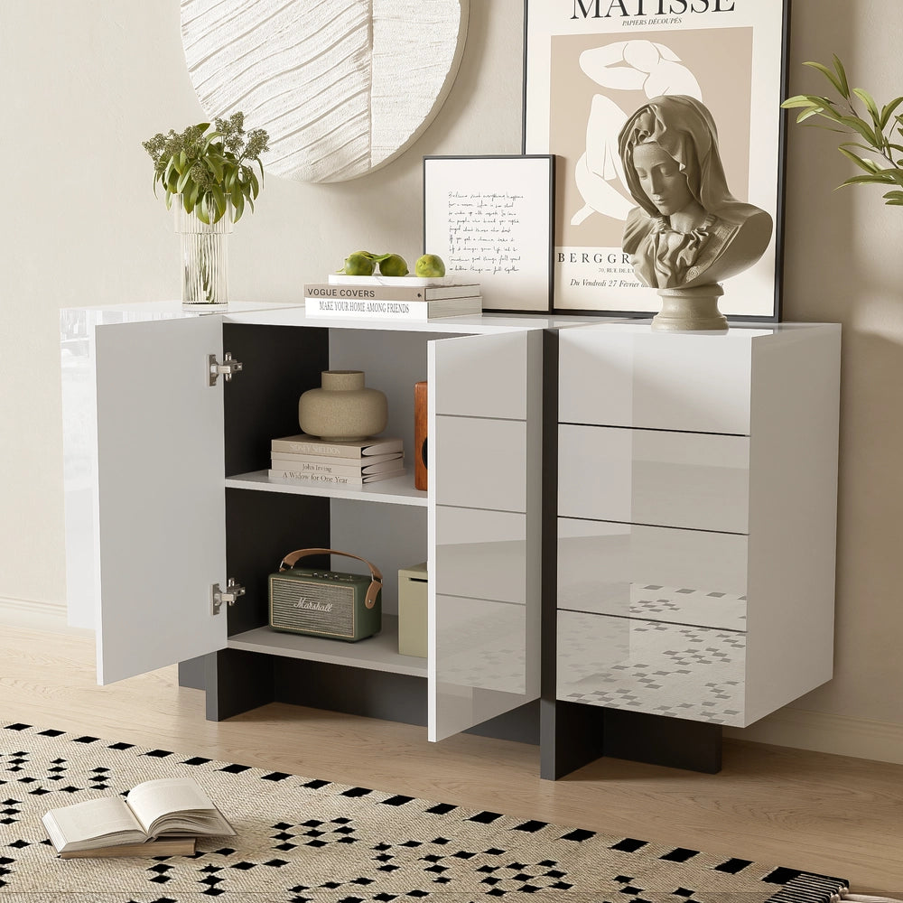 Buffet moderno brillante - Xylo - 2 porte 4 cassetti Bianco