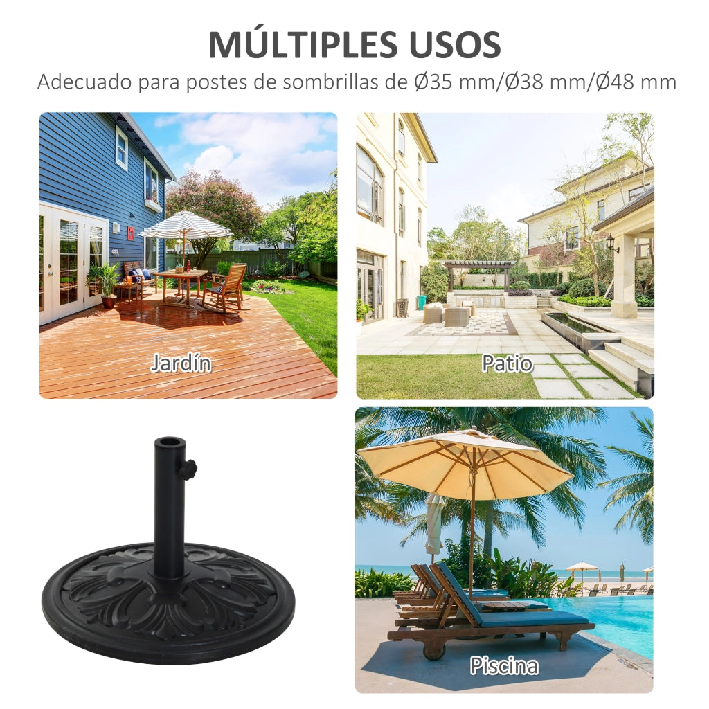 Base per Ombrellone Rotonda in HDPE e Cemento 13 kg ¨C zephmum ¨C Nero ?48x34 cm per ?35/38/48 mm