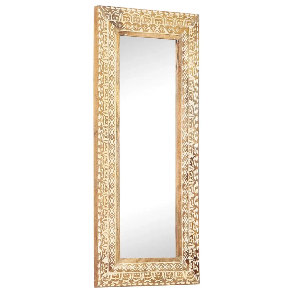 Specchio Intagliato a Mano 110x50x2,6 cm in Massello di Mango 321646