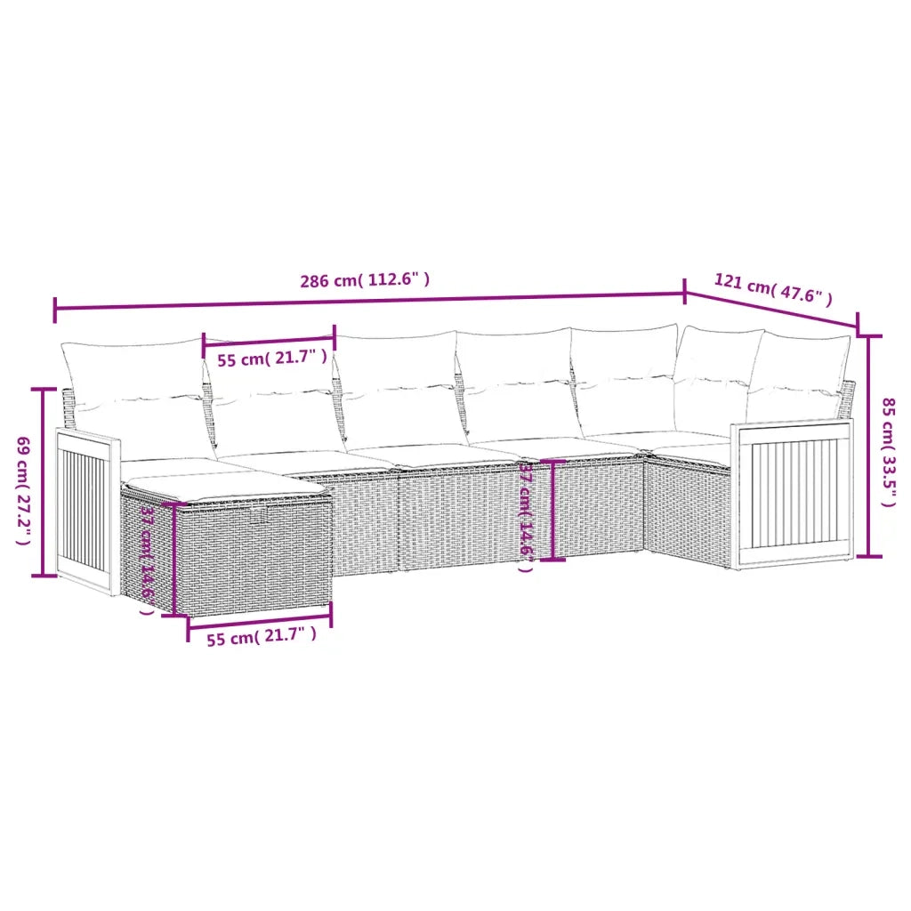 Set Divani da Giardino 7 pz con Cuscini Grigio in Polyrattan 3265750