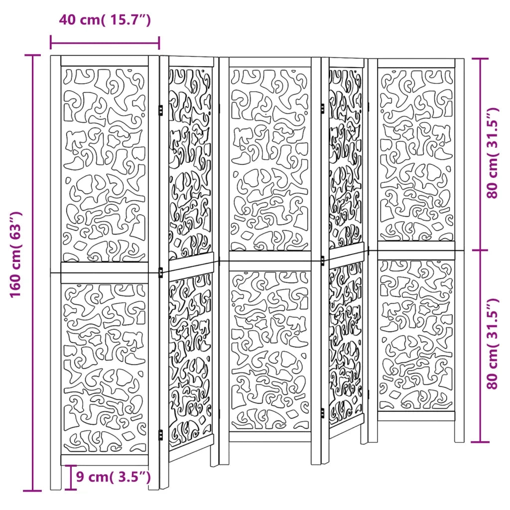 Divisorio Ambienti | Divider per stanze | Paravento 5 Pannelli Nero Legno Massello di Paulownia