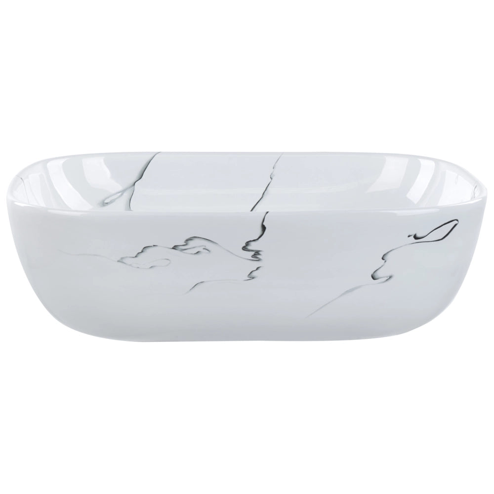 Lavabo da appoggio in ceramica bianca effetto marmo 470 x 340 mm Lavabo da bagno rettangolare stile Glam
