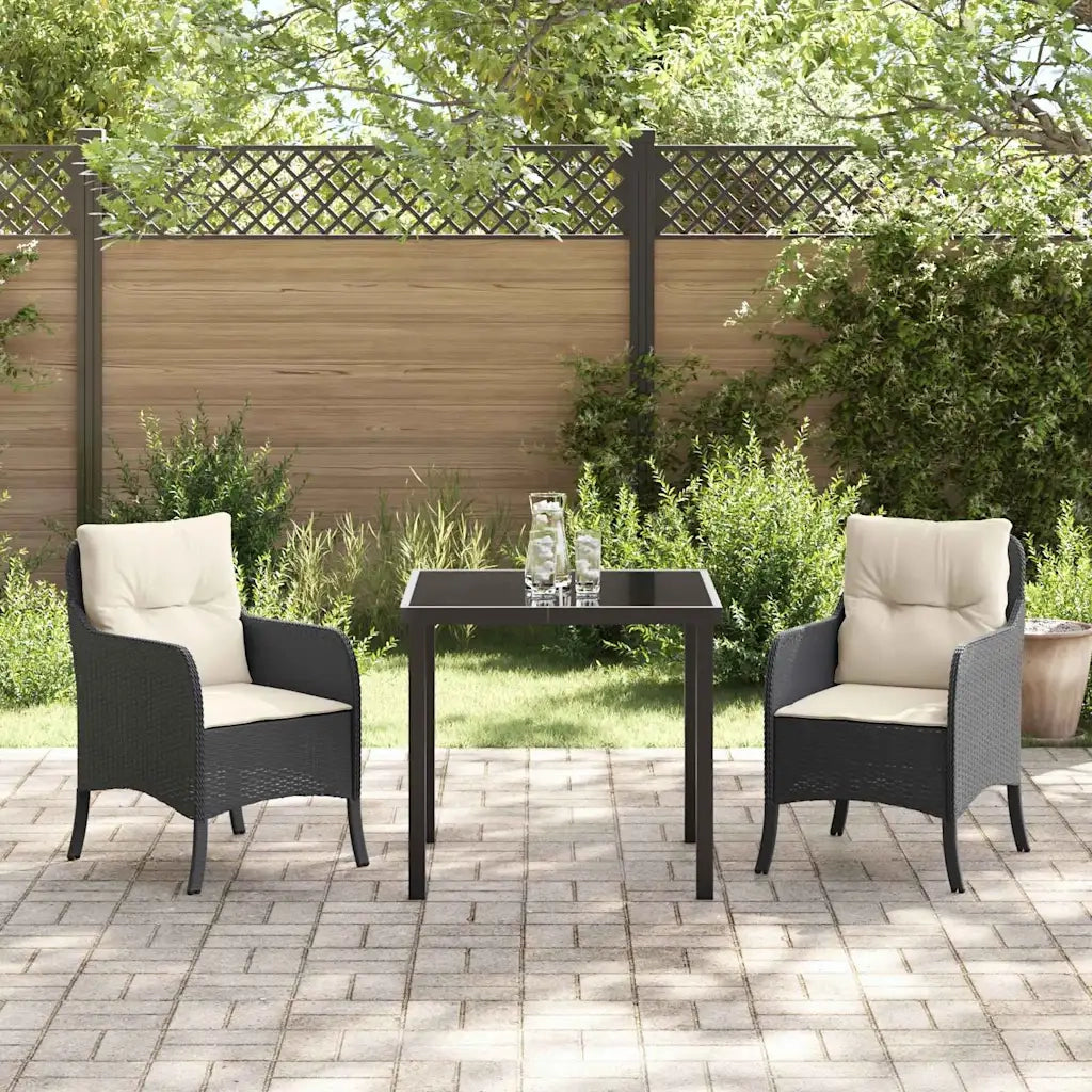 Set da Pranzo per Giardino con cuscino 3 pcs Nero polyrattan
