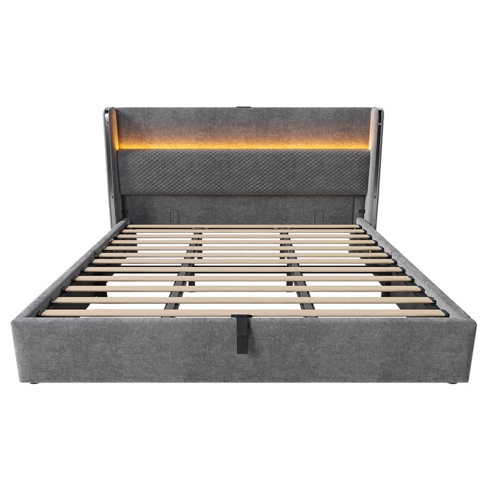 Letto 180x200cm?- Xylo - idraulico LED USB lino grigio