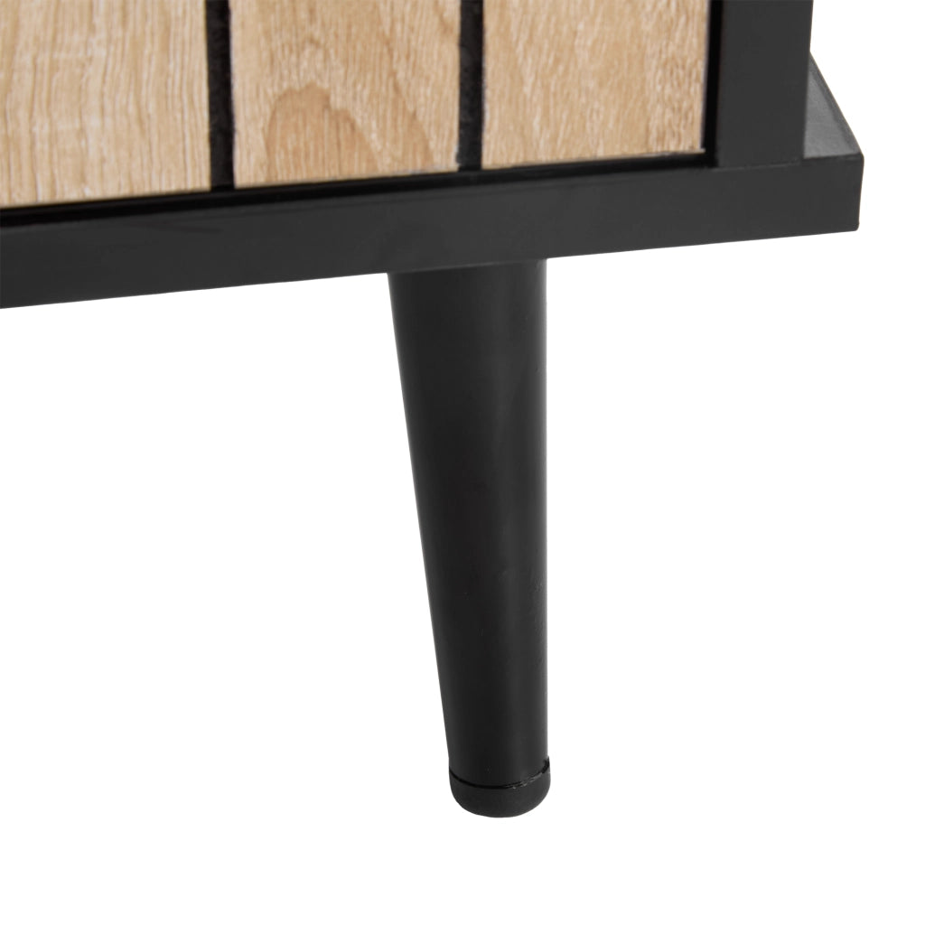 Credenza moderna con 4 ante scorrevoli e 1 cassetto, effetto quercia e nero, 160 x 40 x 80 cm