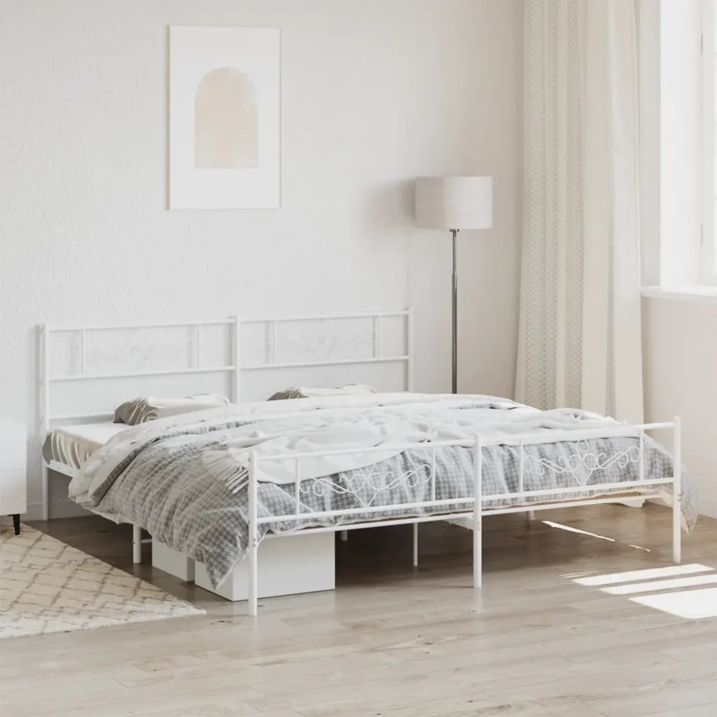 Giroletto con Testiera e Pediera Metallo Bianco 200x200 cm 355341