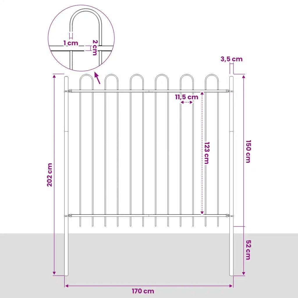 Recinzione da Giardino BOXTEL con Parte Superiore ad Anello in Acciaio 170x150 cm Nero 144932