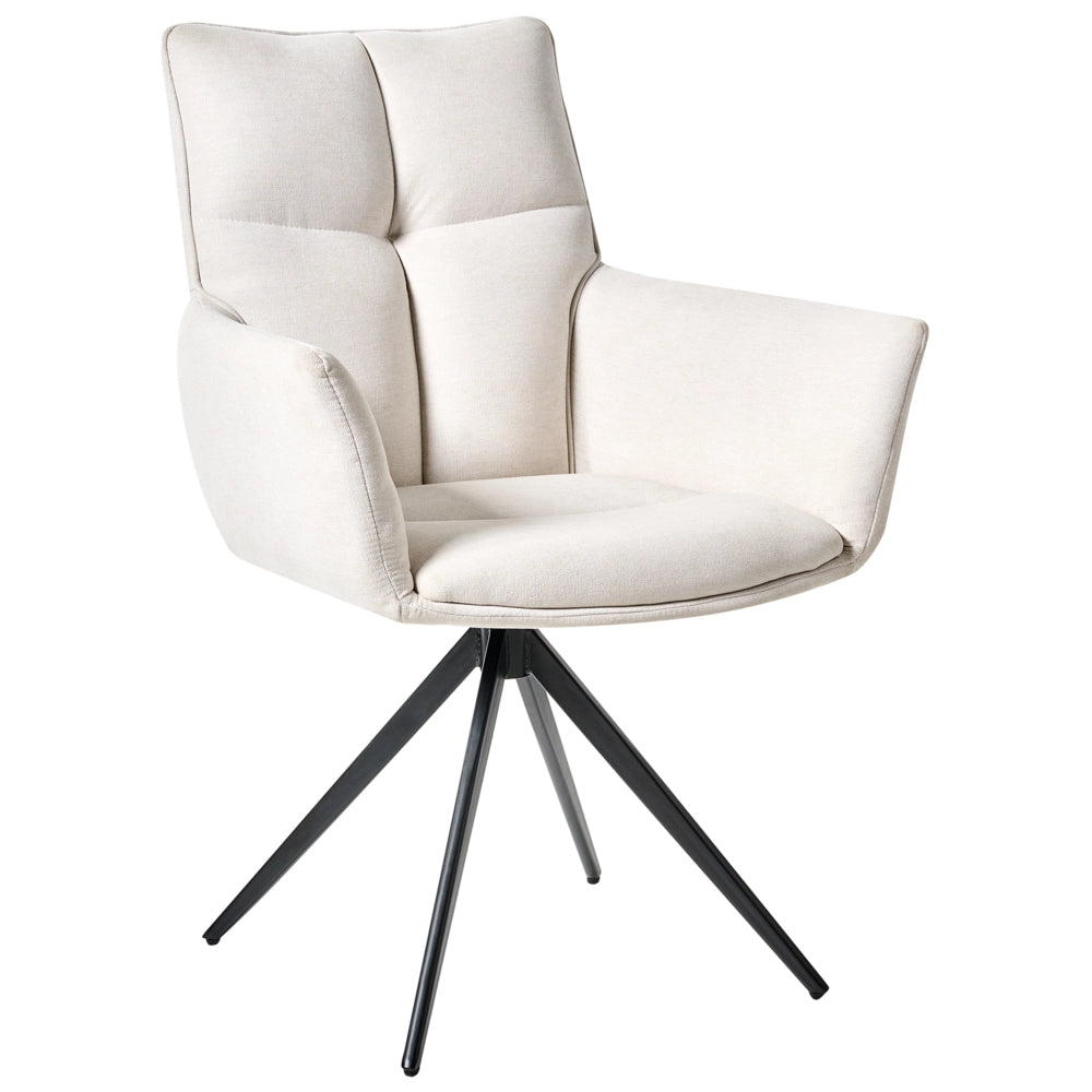 Sedia da pranzo Bianco sporco con rivestimento in poliestere Gambe nere in ferro Braccioli girevoli Mobili da sala da pranzo in stile moderno