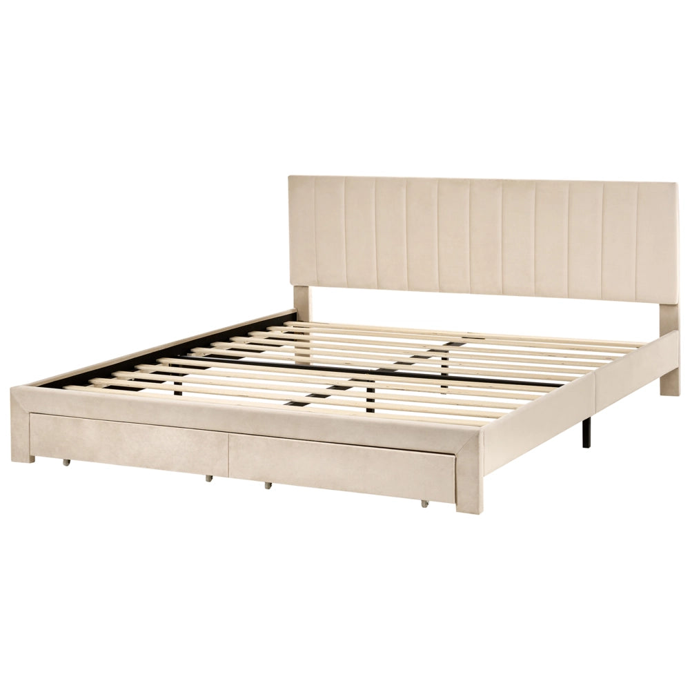 Letto matrimoniale 180 x 200 cm Beige Rivestimento in velluto 4ft con cassetti Testiera Base a doghe Moderno