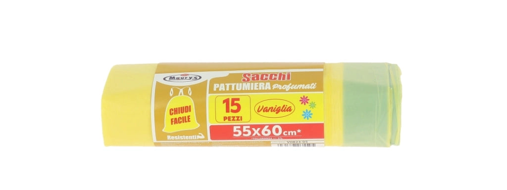 MAURY'S SACCHETTI PATTUMIERA 55X60 CONFEZIONE 15PZ VANIGLIA CON LEGACCIO