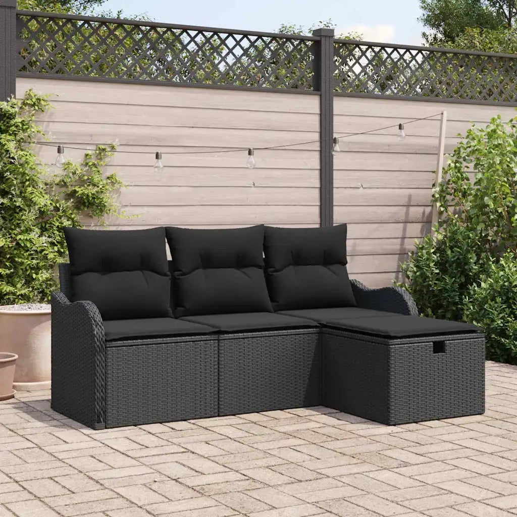Set Divano da Giardino con cuscino 4 pcs Nero Poly Rattan 3360284