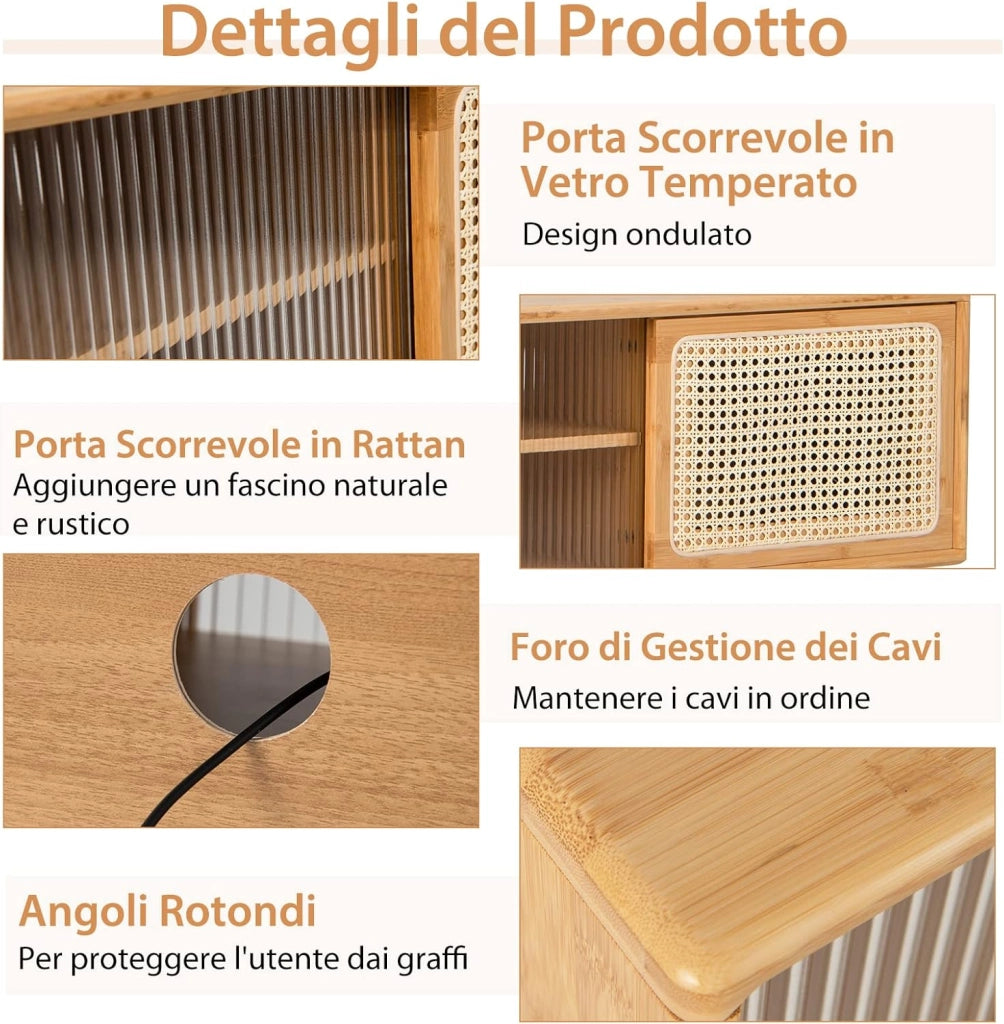 Mobile TV per TV Fino a 55", Mobile Porta TV Salloto, Mobiletto Soggiorno con 2 Ante Scorrevoli, Tavolo Consolle con Gambe in Legno Gamba, 120,5 x 31 x 45,5 cm (Naturale)