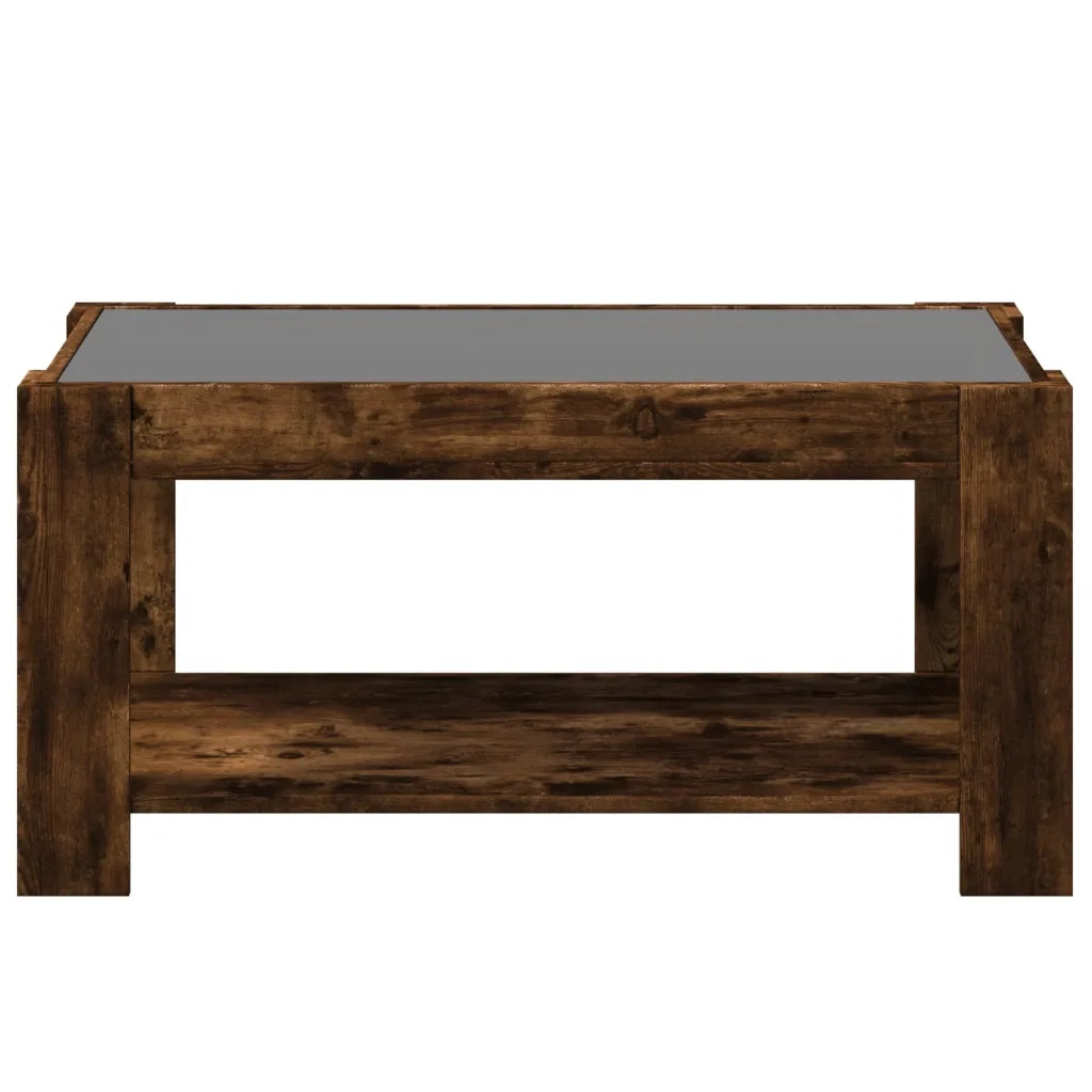 Tavolino Salotto con LED-Tavolino da soggiorno-Tavolo Rovere Fumo 93x53x45 cm Multistrato