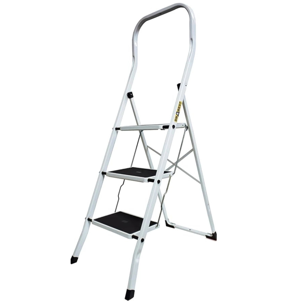 Drabest Premium Scaletta In Acciaio Per Casa E Ufficio – Portata Scala Domestica 150 Kg – 3 Gradini