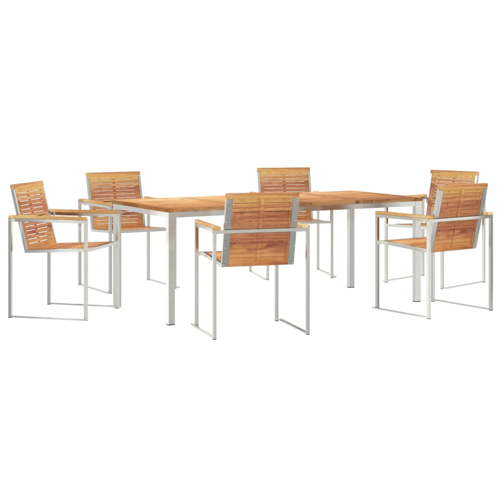 Set da Pranzo da Giardino in Legno Massello di Teak da 7 Pezzi