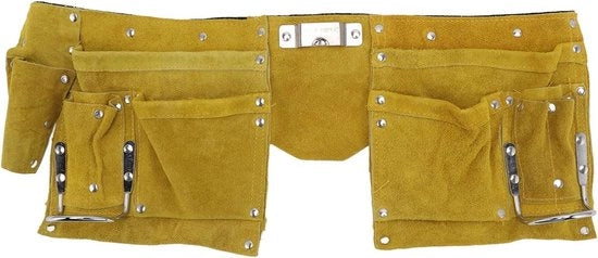 Organizzatore di attrezzi in pelle con 7 tasche e chiusura rapida - Organizzatore di attrezzi per carpenteri, costruttori e giardinieri - Sostenibile e funzionale