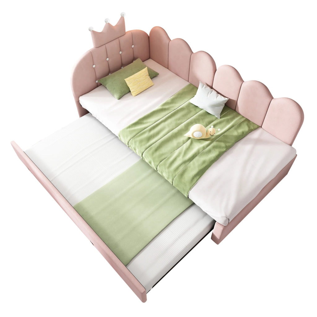 Letto da giorno 90x200 cm con letto estraibile 90x190 cm; velluto rosa
