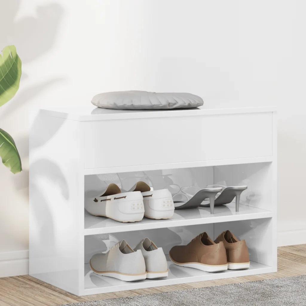 Scarpiera con Panchina Bianco Lucido 60x30x45 cm in Truciolatocod mxl 73446