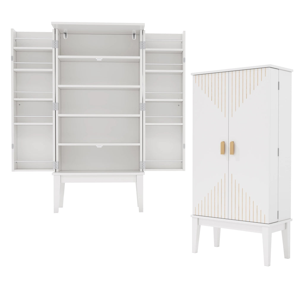 Credenza a 2 ante con 5 vani e chiusure a riga, per cucina, soggiorno e ingresso, in MDF bianco, 120 × 59 × 30 cm