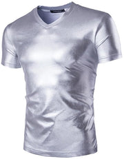 Maglietta uomo V-collare - Luccicante - Maniche corte - Maglione casual - Fit sottile - Tessuto confortevole