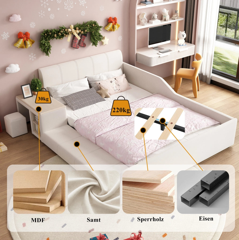 Letto imbottito per bambini 140x200 cm con scrivania e sgabello
