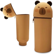 MPXEAVG 2-in-1 borsa di silicone morbida, astuccio kawaii, contenitore per pennarelli e colori, astuccio in piedi, scatola per scuola per bambina bambino (Capybara)