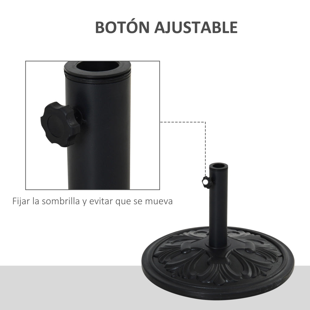 Base per Ombrellone Rotonda in HDPE e Cemento 13 kg ¨C zephmum ¨C Nero ?48x34 cm per ?35/38/48 mm