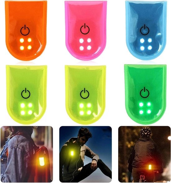 Set di 6 Led-lampade per bambini - Con 2 modalità - Incluso 4 riflettori LED - Luce di sicurezza per maggiore visibilità - Adatto per borsa della scuola, zaino e borsa sportiva .