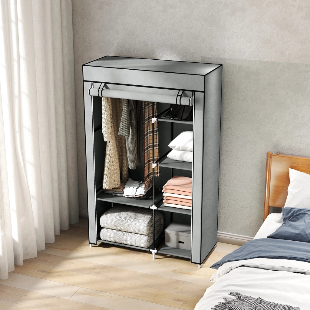 Armadio Pieghevole in Tessuto con 6 Ripiani e Appendiabiti ¨C zephmum ¨C 103x43x162.5cm Grigio