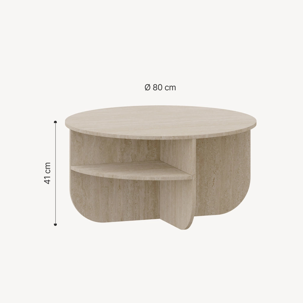 Tavolino Rotondo Reykhon Ø80 x 41 cm Color Avorio Travertin [en.casa]