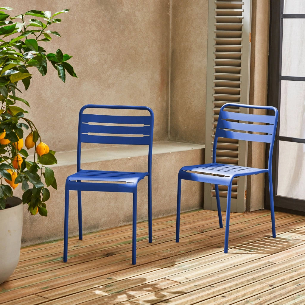 set 2 sedie da giardino bistrot in acciaio, blu elettrico