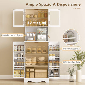 Mobile Dispensa Cucina 60x39,5x179,6 cm con 2 Armadietti e 8 Ripiani in Legno e Acrilico Bianco