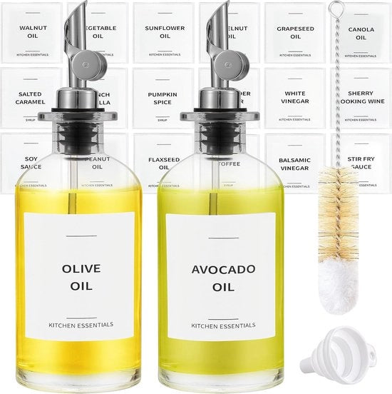 Dispensatore di olio d'oliva per caraffa in vetro - contenitore per cucina - flacone per salse - 2 pezzi in argento