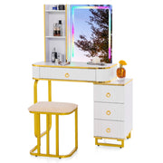 Toeletta da trucco RGB con specchio 7 luci LED dinamiche porte USB type-c e 4 cassetti, Tavolo da trucco Bianco-Tavoli da trucco