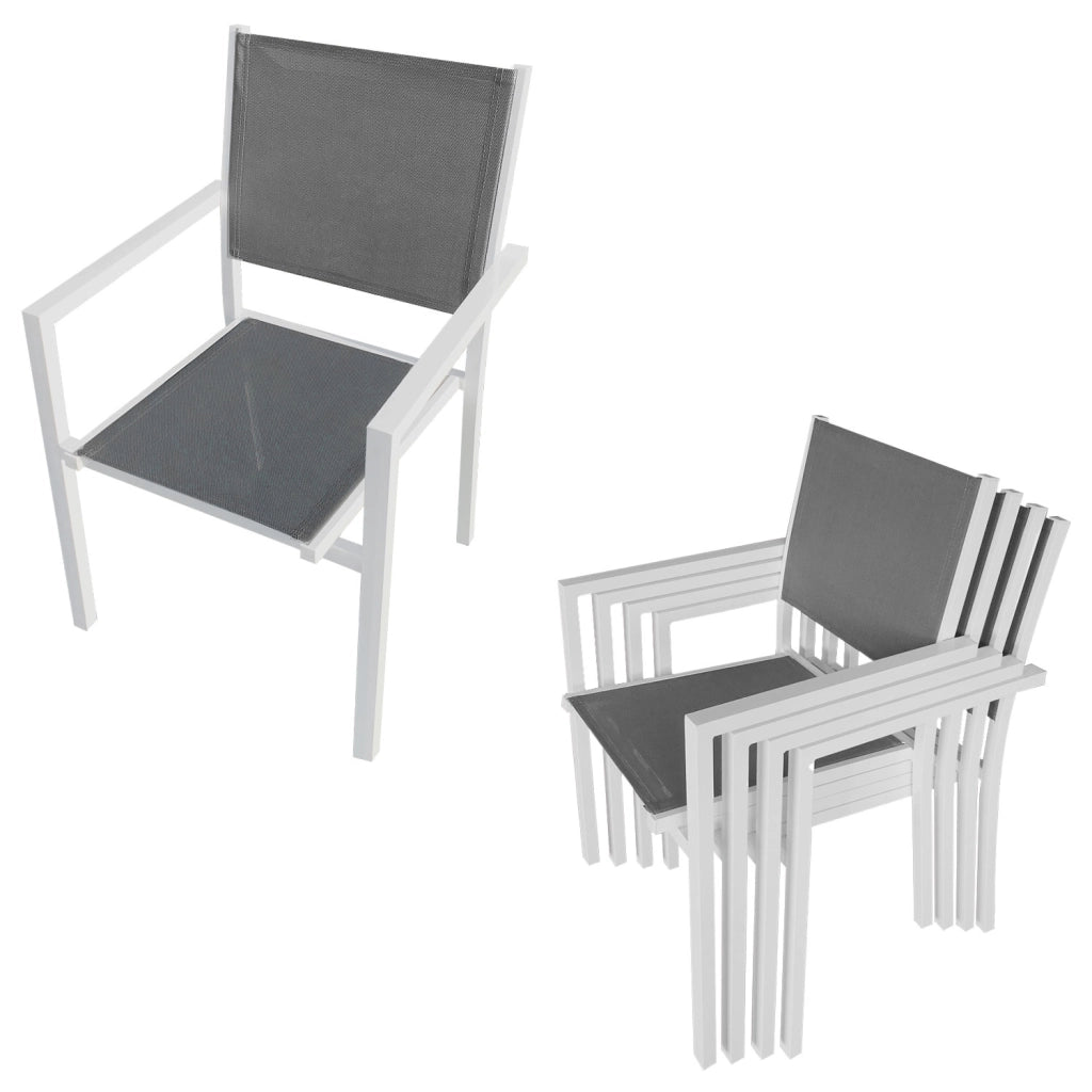CAGLIARISet di mobili da giardino in textilene grigio 8 posti - alluminio bianco