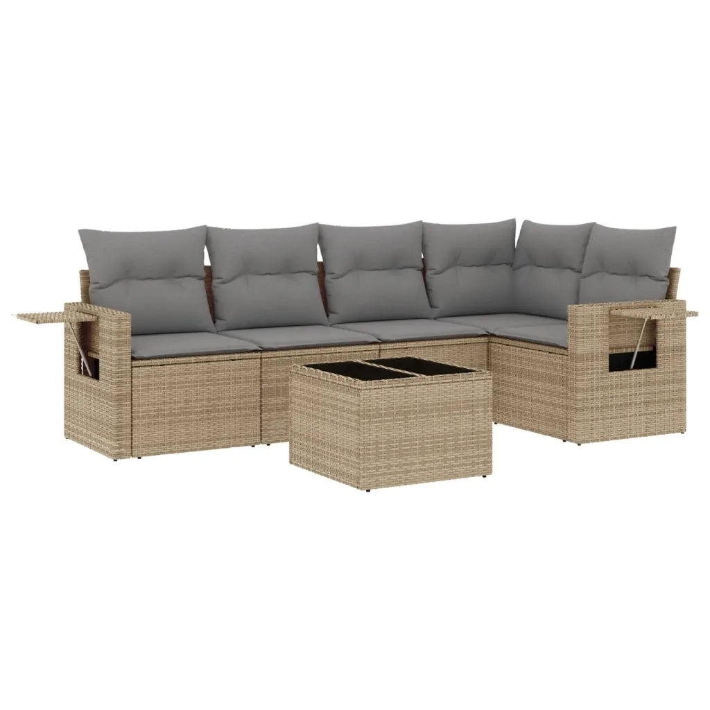 Set Divano da Giardino 6 pz con Cuscini Beige in Polyrattan 3220138