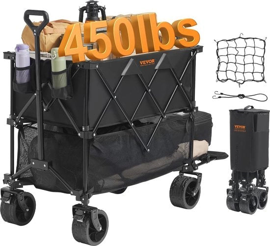 Carrello per campeggio e giardinaggio pieghevole a doppio piano con pneumatici per terreni difficili e capacità di carico 450 lbs