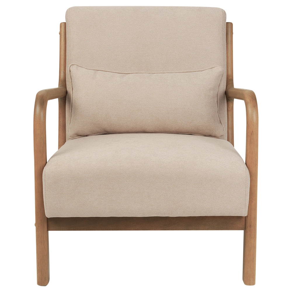 Poltrona in tessuto beige Gambe in legno con braccioli e cuscino Soggiorno classico tradizionale