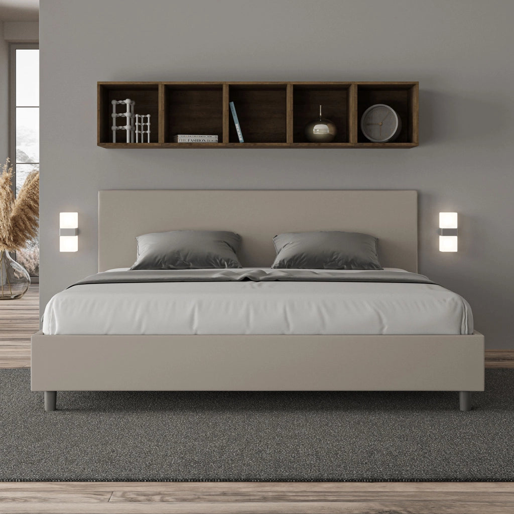 BS COM Letto matrimoniale king size senza rete imbottito 200x210 similpelle tortora