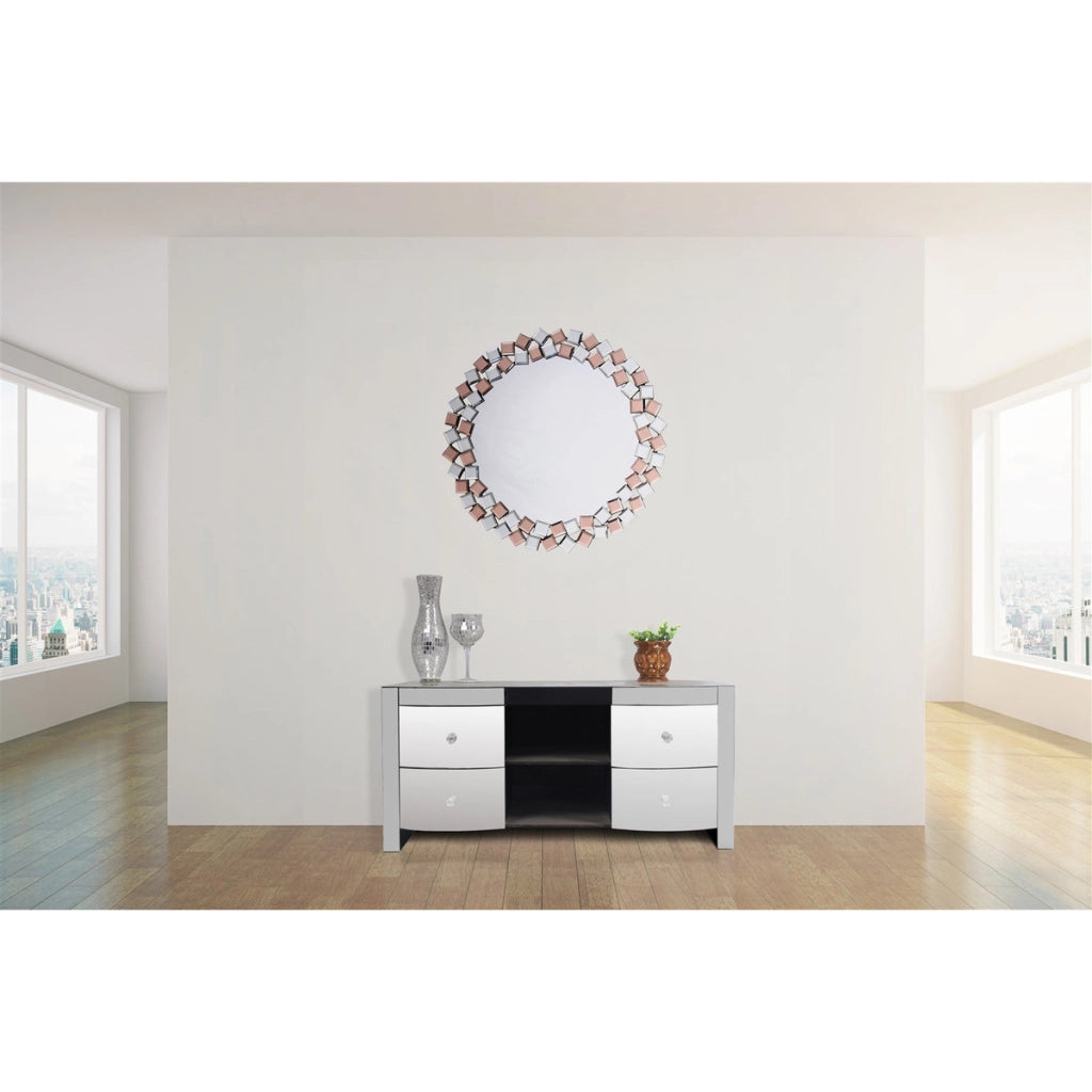 Specchio da parete Mosaic tondo in argento e rose'