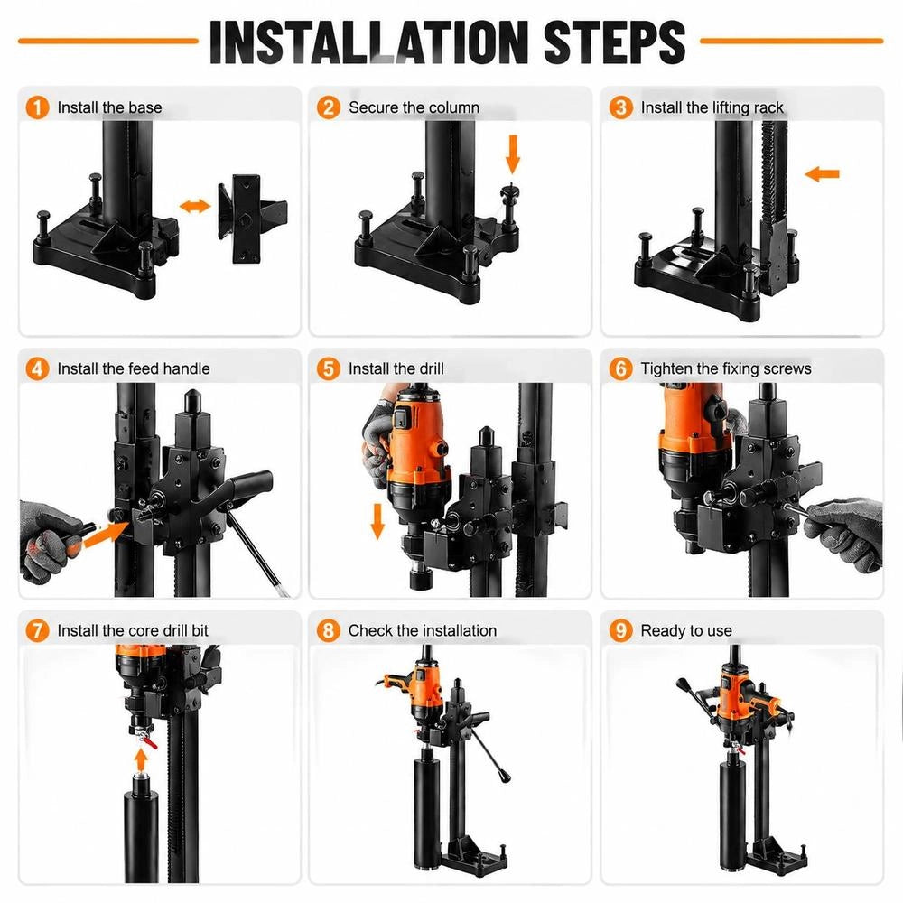 Diamond Core Drilling Machine, 2-16 Cm Drilling Diameter, Hand-held Diamond Core Drill With Stand And Core Drill Bit, 2000 W Concrete Core Drill, Wet And Dry Application, For Concrete