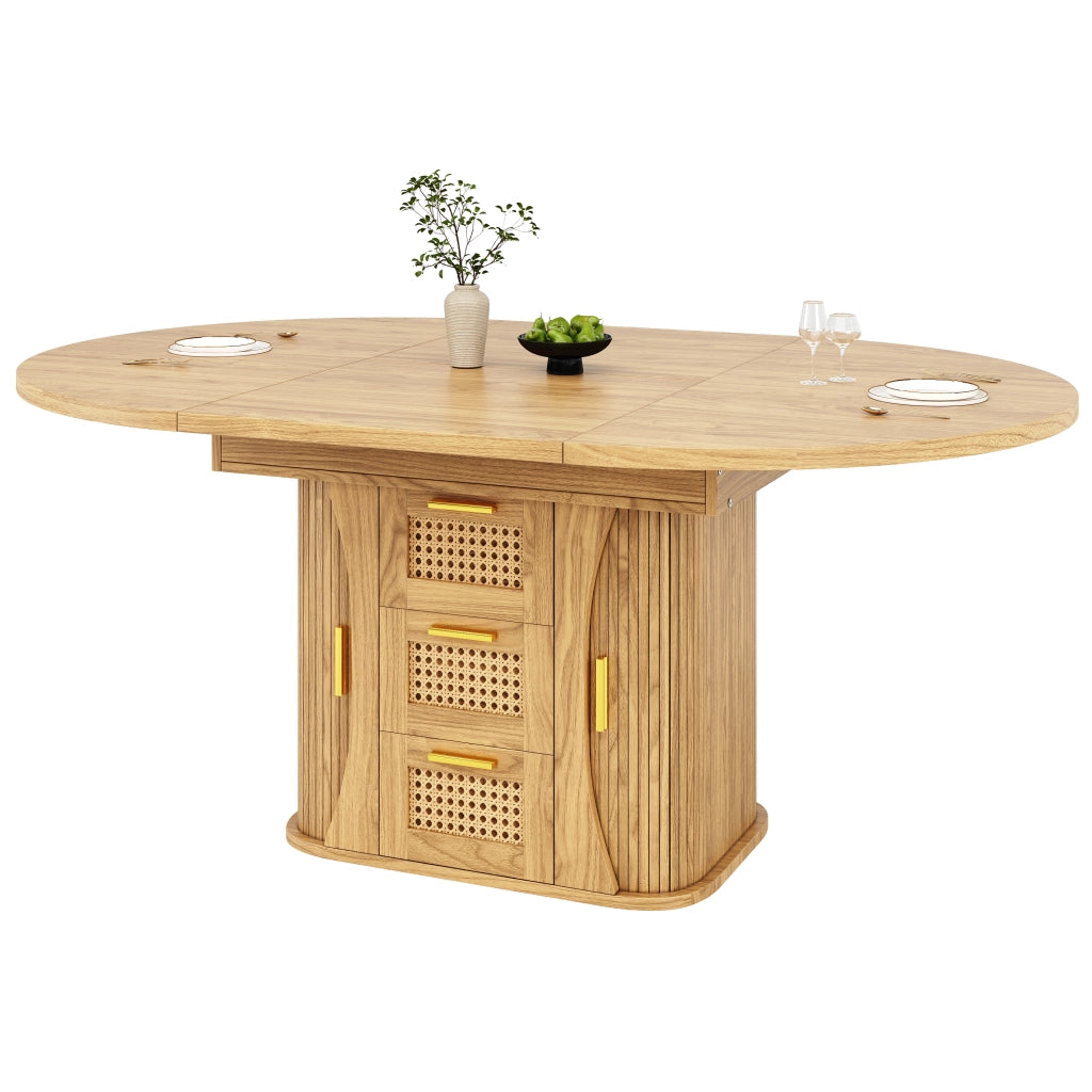 Tavolo da pranzo allungabile con contenitore; 1 cassetto e stile legno; in mdf; naturale
