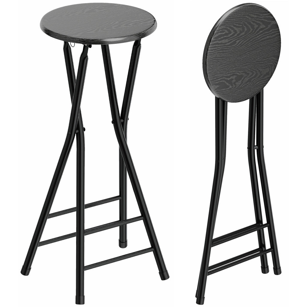 Sgabello da Bar 2 Pezzi Pieghevole ¨C Zephmum ¨C Struttura in Metallo Nero 34x30x70 cm
