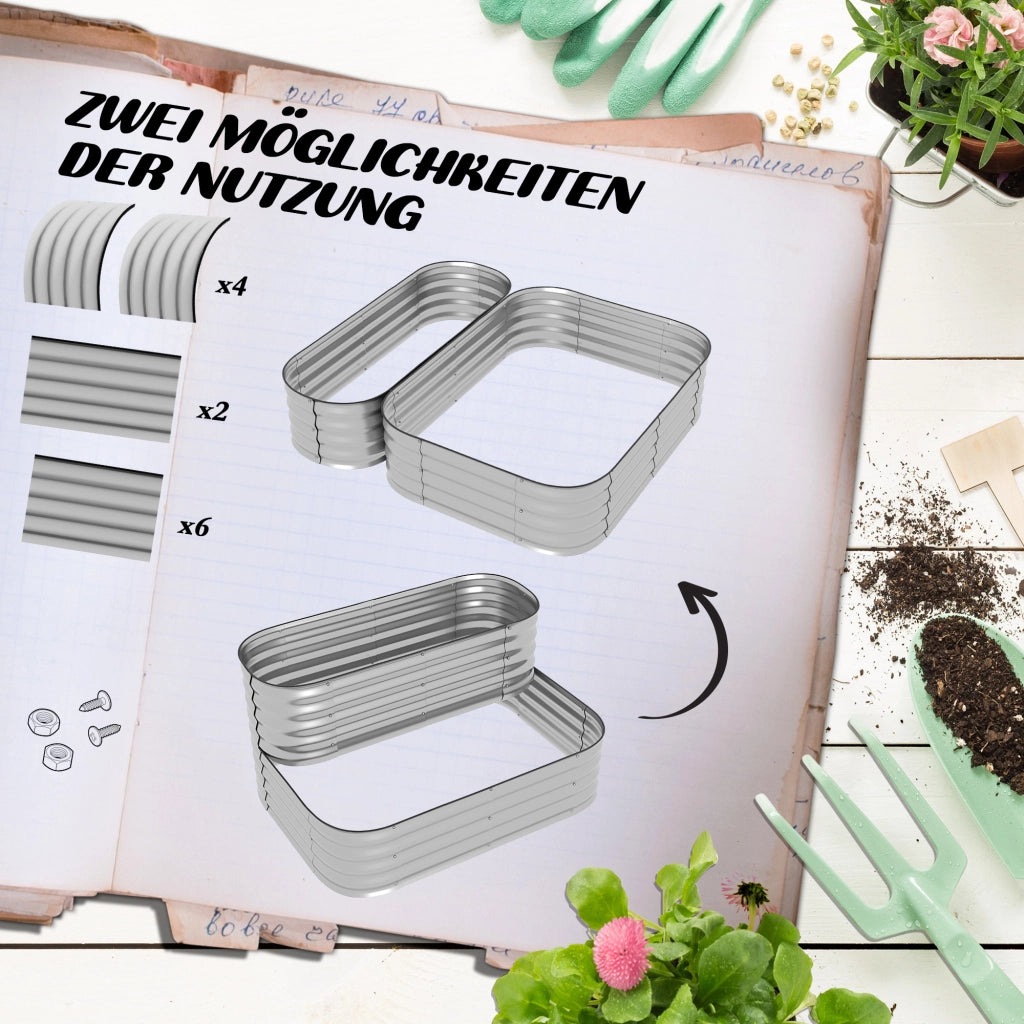 Hochbeet da giardino 2 piani in metallo ¨C zephmum ¨C 120x90x30cm colore argento