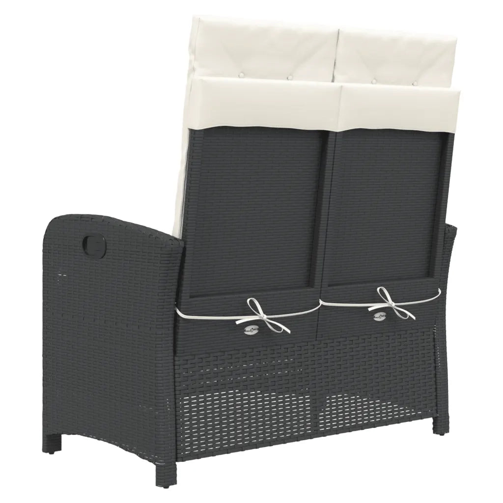 Panchina Reclinabile da Giardino | Panca da Giardino con Cuscini Nera in Polyrattan