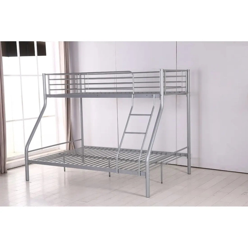 Letto a castello TRYO - 3 posti - Metallo grigio - 90x200 cm e 140x200 cm - Rete inclusa