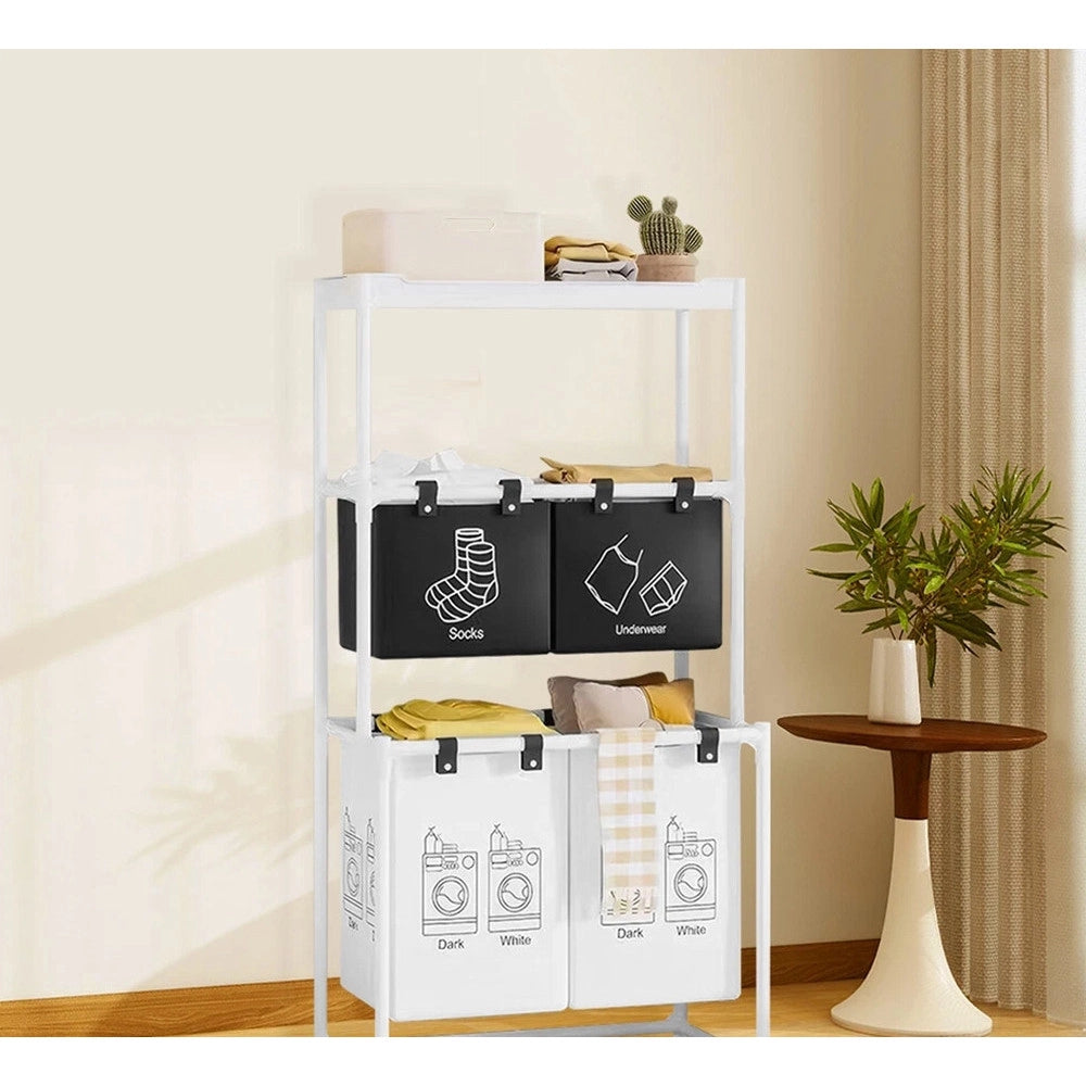 Trade Shop - Cesto Portabiancheria Organizer Per Lavanderia Vestiti Decorazione Bagno Con Ruote -