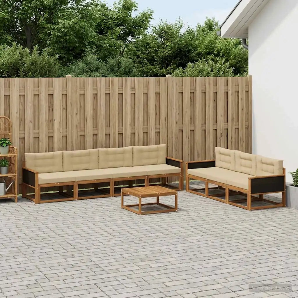 Set di divani da esterno con cuscino 8 pcs Naturale e Beige 3382396