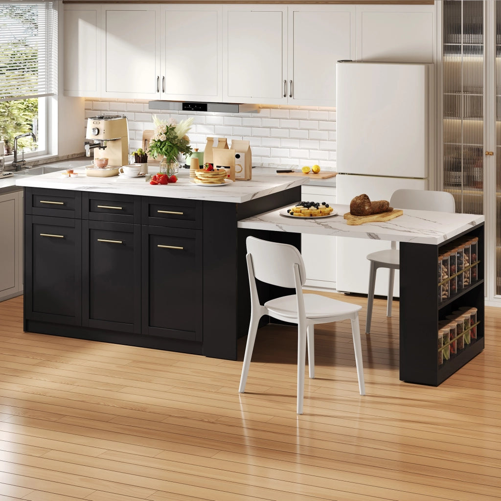 CUCINA ISOLA 150x90x90 cm MDF Nero/Bianco con tavolo estraibile